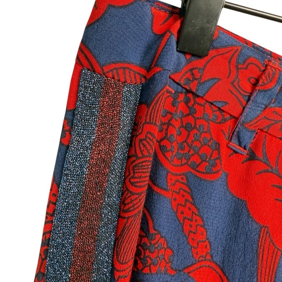 Desigual Floral Trouser Palazzo Size 36 / 8US Red Navy Boho Print Varsity Stripe - Picture 3 of 16